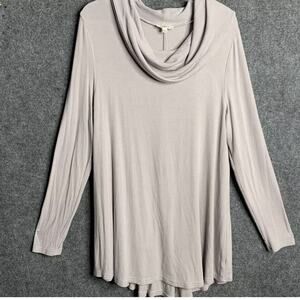 Women UMGEE Long Line Tunic Top MEDIUM Slinky Cowl Neck Ribbed Knit Cotton Blend